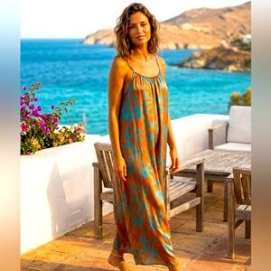 Rosemarine ITALY Silk Blend Abstract Print Maxi Dress Relaxed Fit Size S NWT